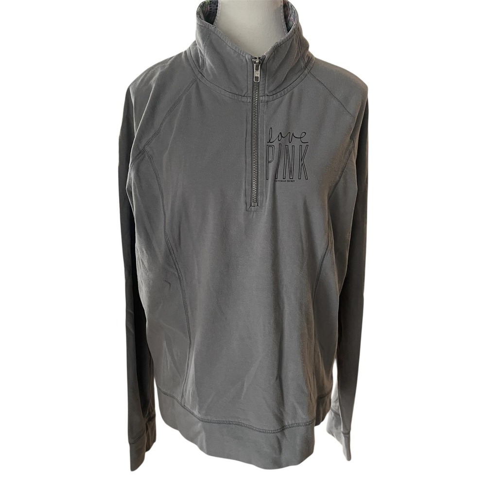 PINK Victoria's Secret Gray Half-Zip Pullover Top